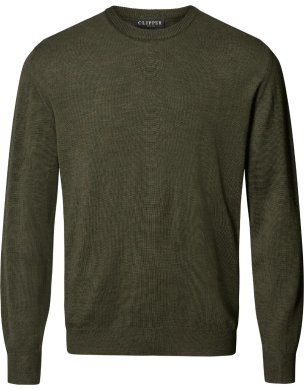Milan mens pullover round-neck, olive melange