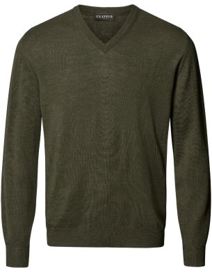 Milan mens pullover v-neck, olive melange