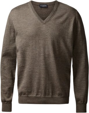 Milan mens pullover v-neck, dark khaki melange