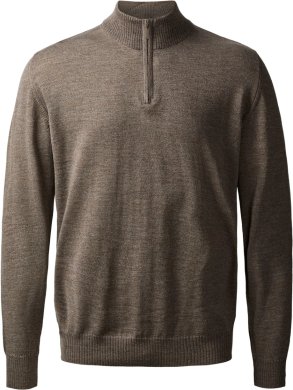 Milan mens pullover zip-neck, dark khaki melange