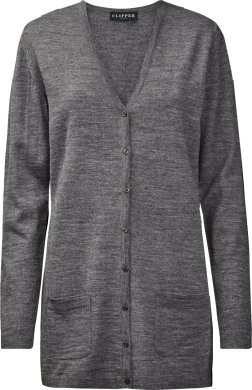Copenhagen womens long cardigan v-neck, stone grey melange