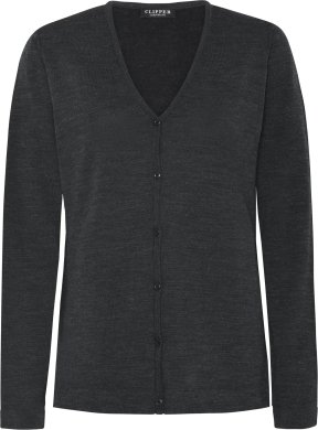 Berlin womens cardigan v-neck, dark charcoal melange