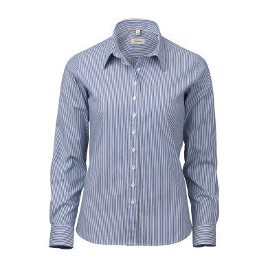 Blue/white female stretch twill shirt, comfort fit