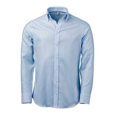 Light blue/white striped stretch oxford shirt, slimfit