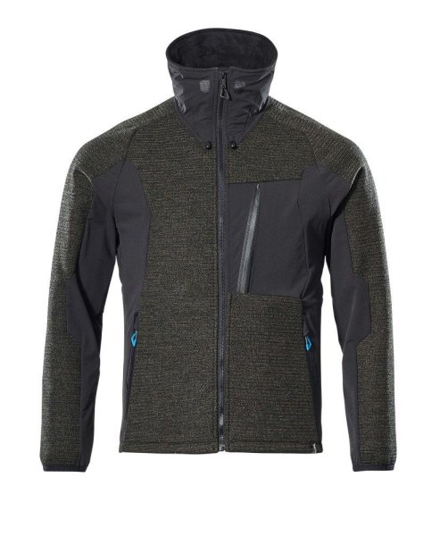 Zoom bild av Stickad jacka med blixtlås, mossgrön/svart