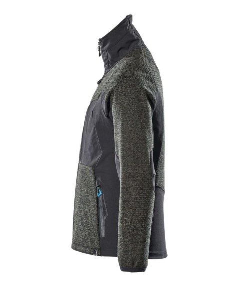 Zoom bild av Stickad jacka med blixtlås, mossgrön/svart