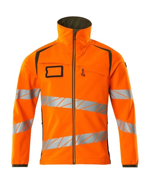 Zoom bild av Softshelljacka, orange/mossgrön