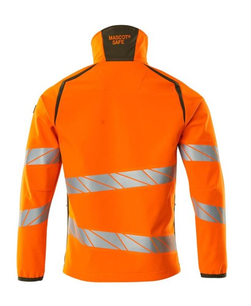Zoom bild av Softshelljacka, orange/mossgrön