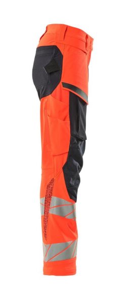 Zoom bild av Dam byxor med knäfickor, röd/mörk marin