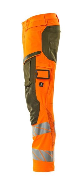 Zoom bild av Byxor med knäfickor, orange/mossgrön