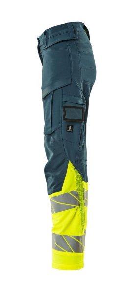 Zoom bild av Dam byxor med knäfickor, petrolium/gul