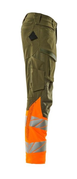 Zoom bild av Byxor med knäfickor, mossgrön/orange