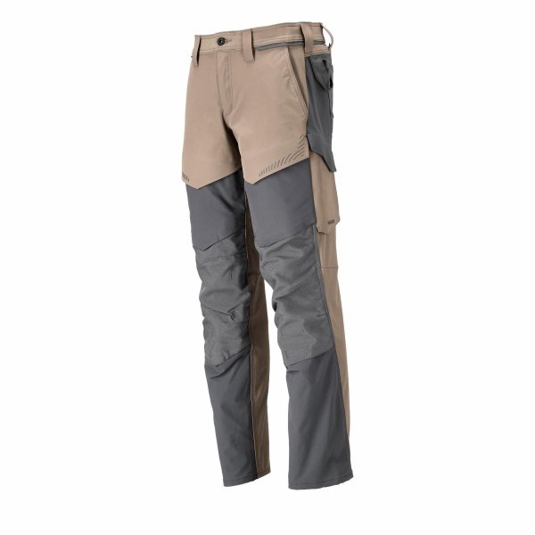 Zoom bild av Byxor med knäfickor, mörk sand/stengrå