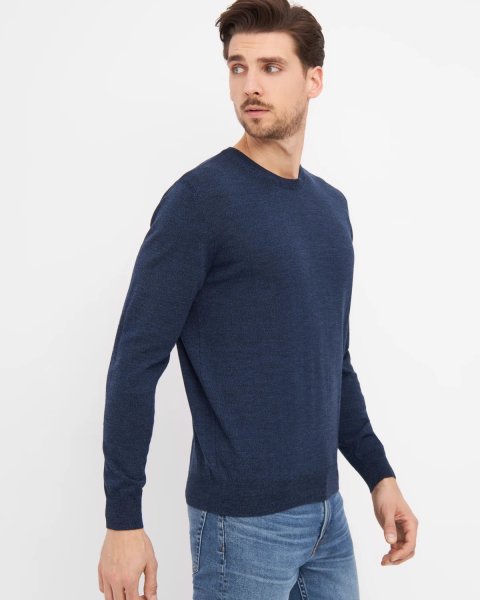 Zoom bild av Milan mens pullover round-neck, dark blue mouliné