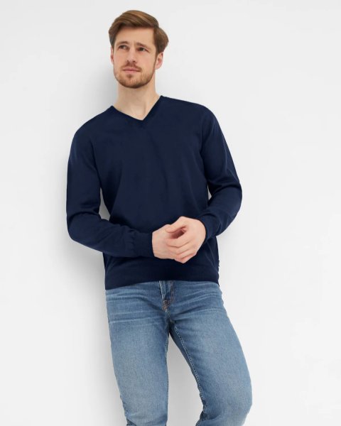 Zoom bild av Milan mens pullover v-neck, dark blue mouliné