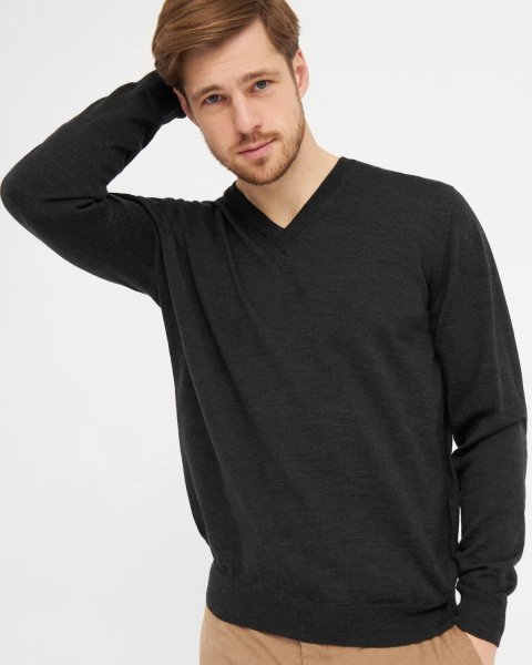Zoom bild av Milan mens pullover v-neck, charcoale melange