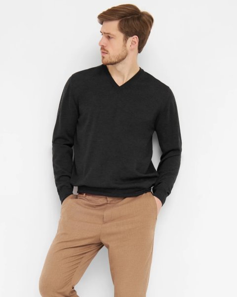 Zoom bild av Milan mens pullover v-neck, charcoale melange