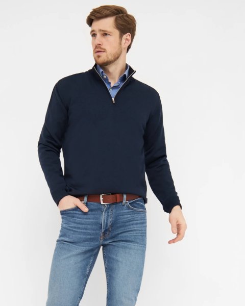 Zoom bild av Milan mens pullover zip-neck, dark navy