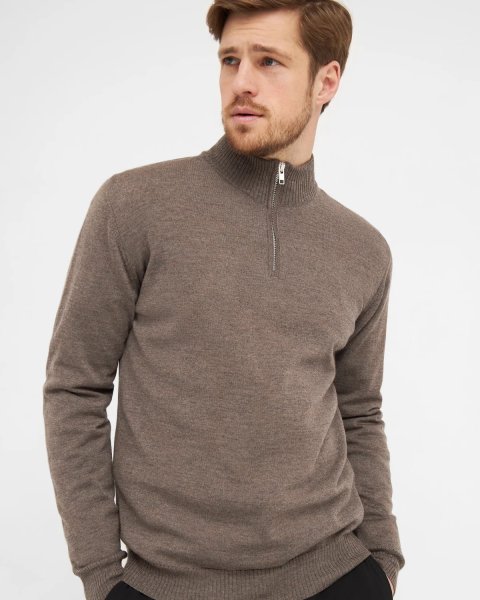 Zoom bild av Milan mens pullover zip-neck, dark khaki melange