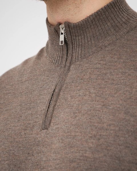 Zoom bild av Milan mens pullover zip-neck, dark khaki melange