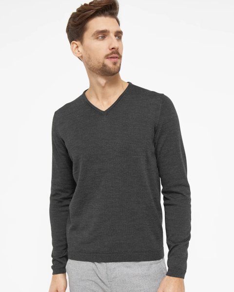 Zoom bild av Berlin mens pullover v-neck, dark charcoal melange