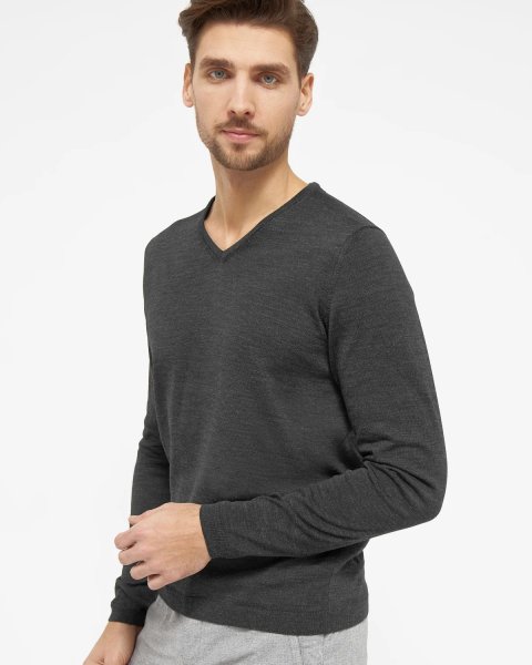 Zoom bild av Berlin mens pullover v-neck, dark charcoal melange