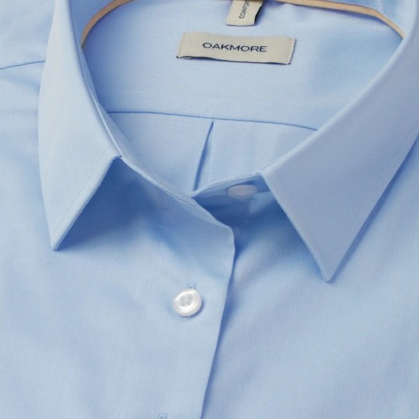 Zoom bild av Light blue female short sleeve stretch twill shirt, comfort fit