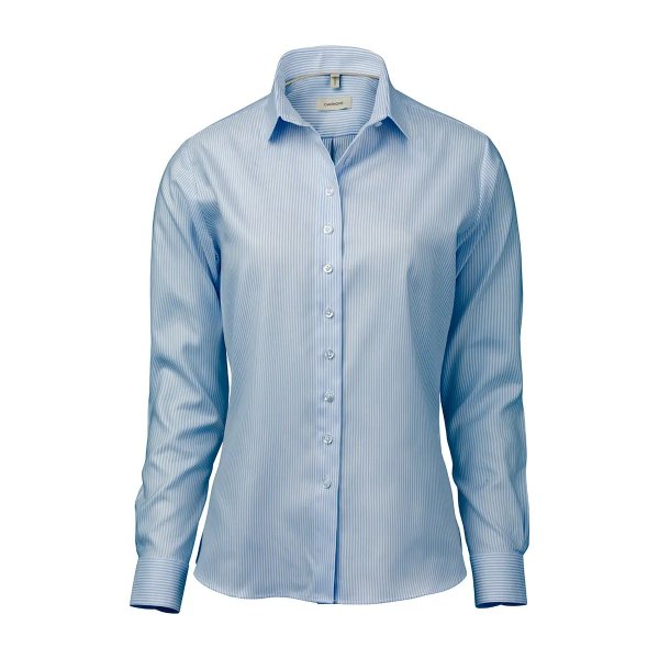 Zoom bild av Light blue/white striped female stretch oxford shirt, comfort fit