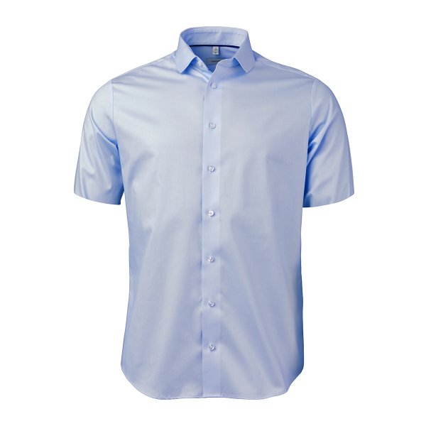 Zoom bild av Light blue short sleeve stretch twill shirt, comfort fit