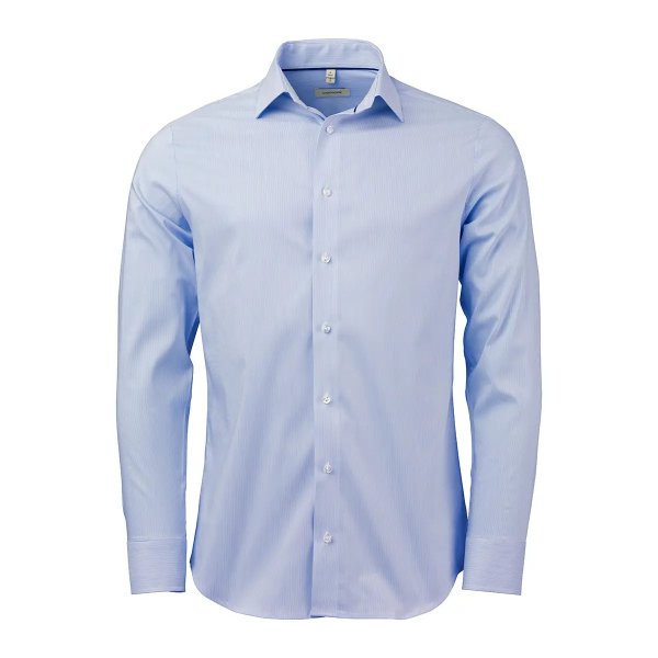Zoom bild av Light blue/white fine striped stretch oxford shirt, slimfit